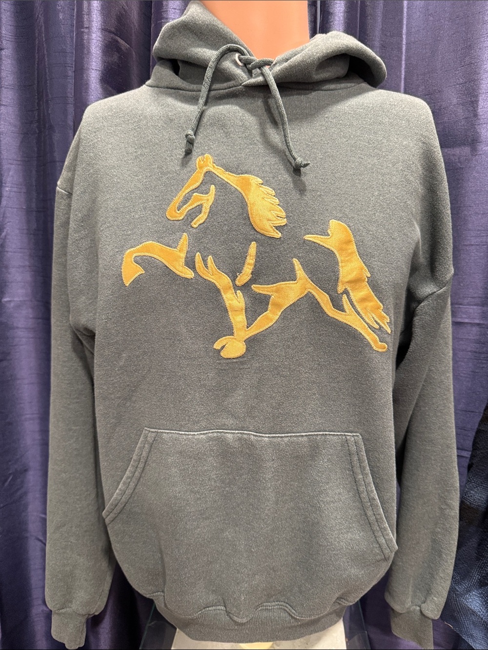 Jerzees Gray Hoodie with Yellow Horse Applique